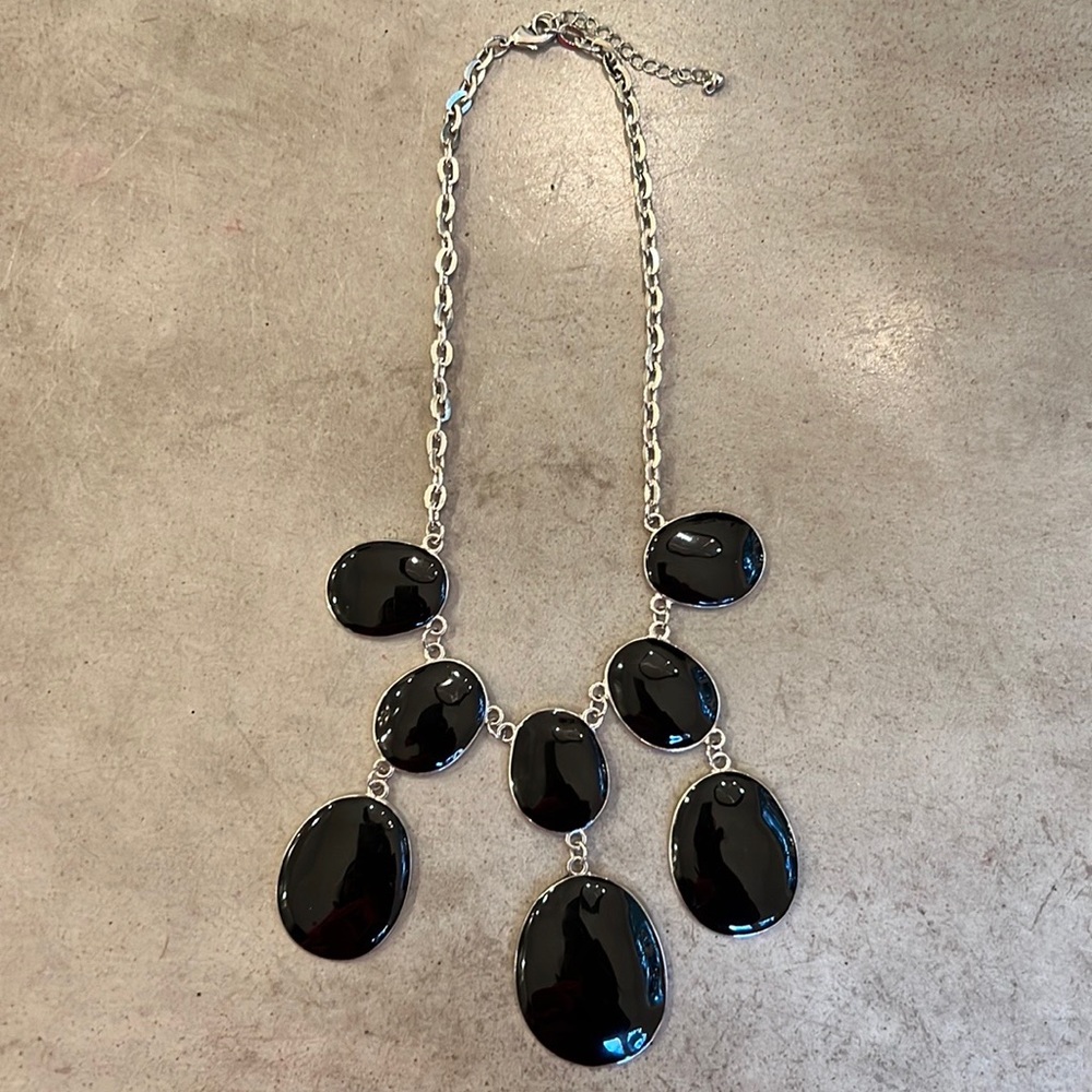 Black and silver tone statement necklace